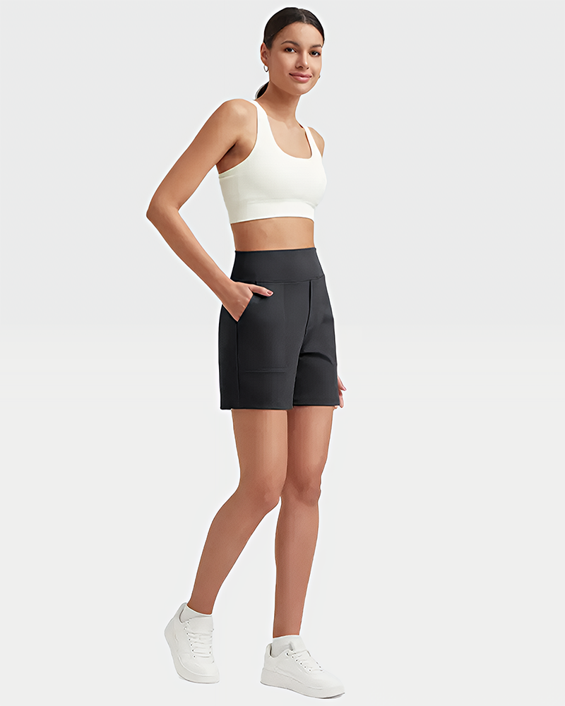 High-Waisted Athletic Bermuda Shorts With Pockets