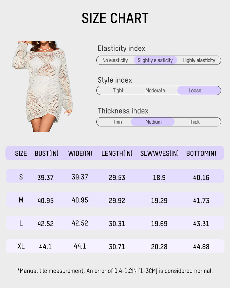 Long Sleeve Crochet Swim Cover Up Beach Dress