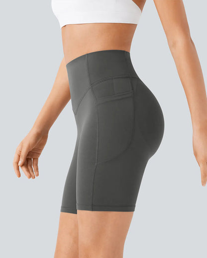 High Waisted Butt Lifting Tummy Control Side Pocket Shaping Training Shorts 7"