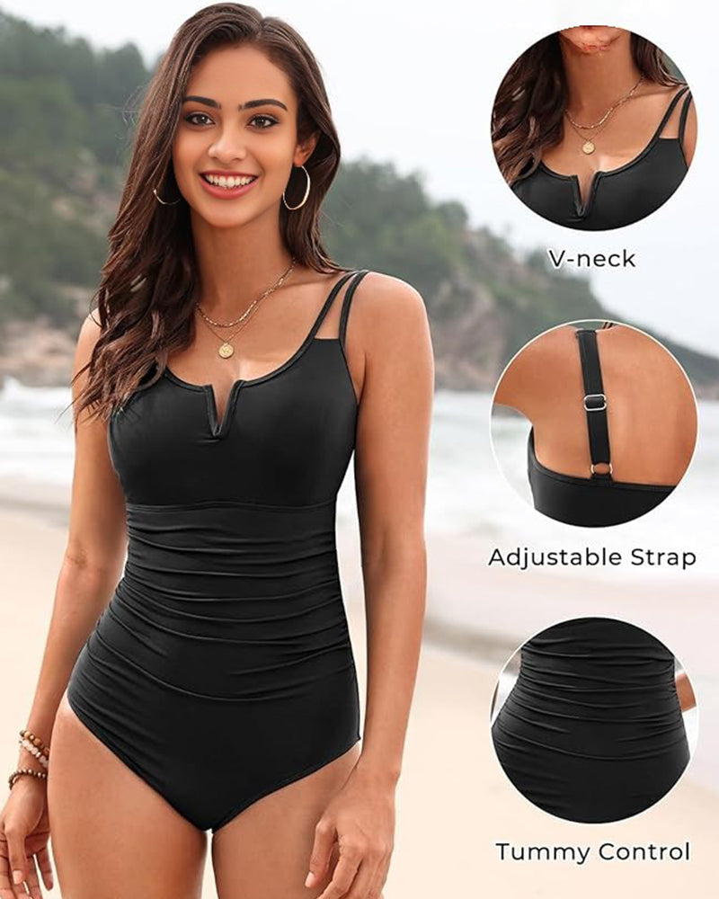 V-Wire Ruched Tummy Control One-Piece Swimsuit