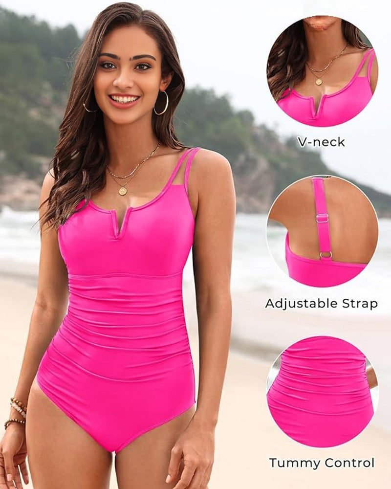 V-Wire Ruched Tummy Control One-Piece Swimsuit