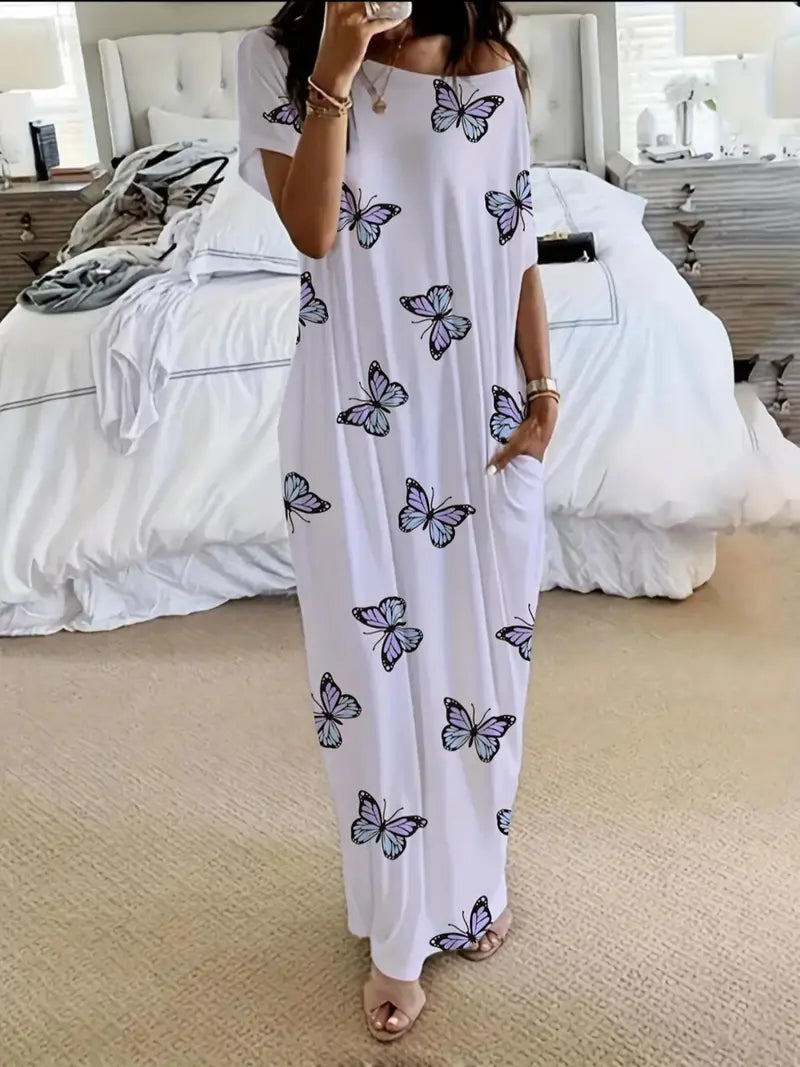 Women’s Solid Color Batwing Sleeve Casual Nightdress