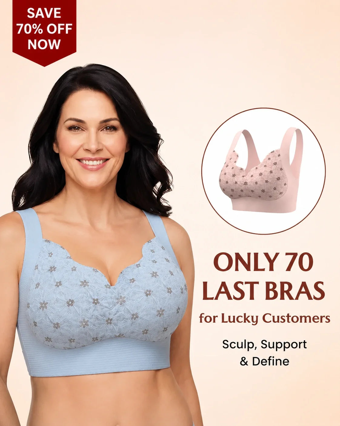 Seamless Wire-Free Push-Up Bra with Full Coverage Support