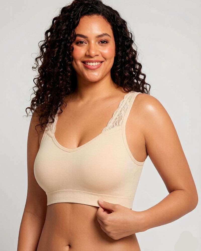 Wireless Seamless Bra with Lace Straps and Invisible Fit
