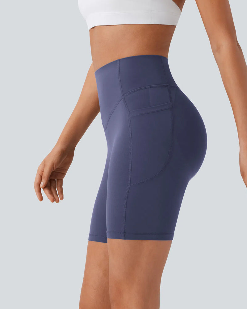 High Waisted Butt Lifting Tummy Control Side Pocket Shaping Training Shorts 7"